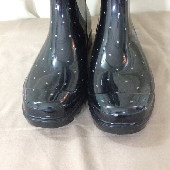 NEW Hisea Rain Boot Womens Mid Calf Polka Dot Navy Fabric Inside Size 6 - Picture 6 of 7